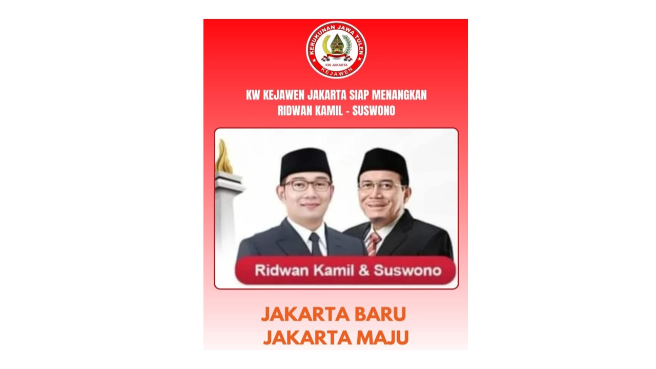 DEKLARASI DUKUNGAN KERUKUNAN JAWA TULEN (KEJAWEN) MEMENANGKAN PASANGAN RIDWAN KAMIL- SUSWONO (RIDO) DALAM PEMILIHAN KEPALA DAERAH KHUSUS JAKARTA 2024-2029